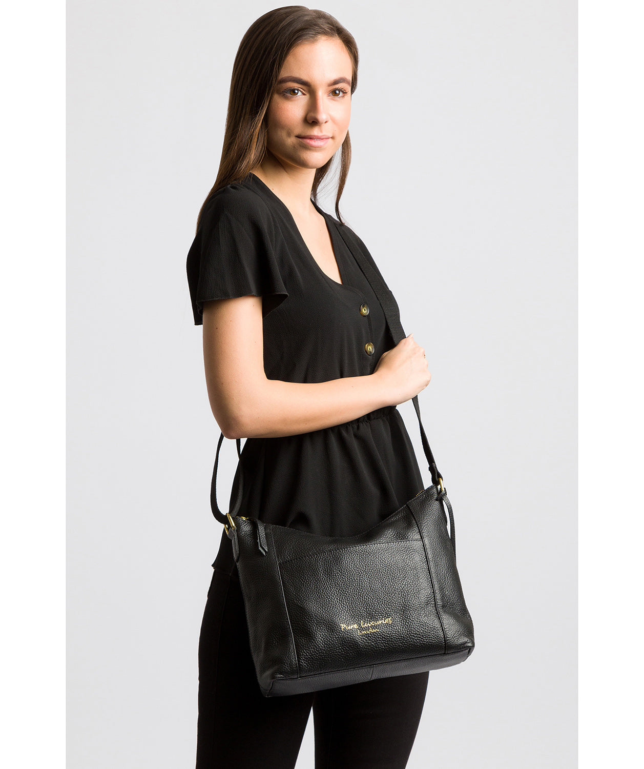 'Lachele' Black Leather Shoulder Bag image 2