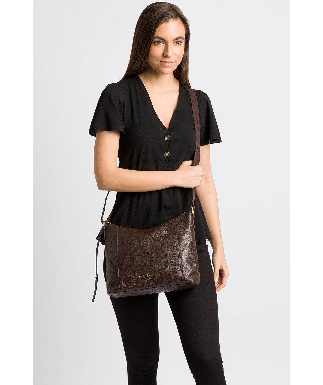 'Lachele' Chocolate Leather Shoulder Bag image 2