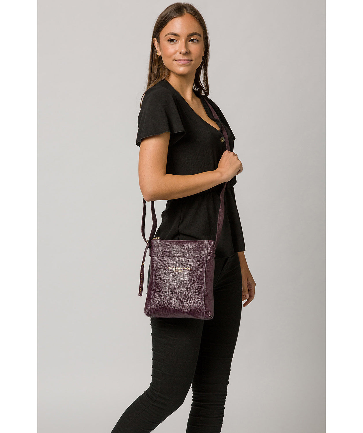 'Belinda' Plum Leather Cross Body Bag image 2