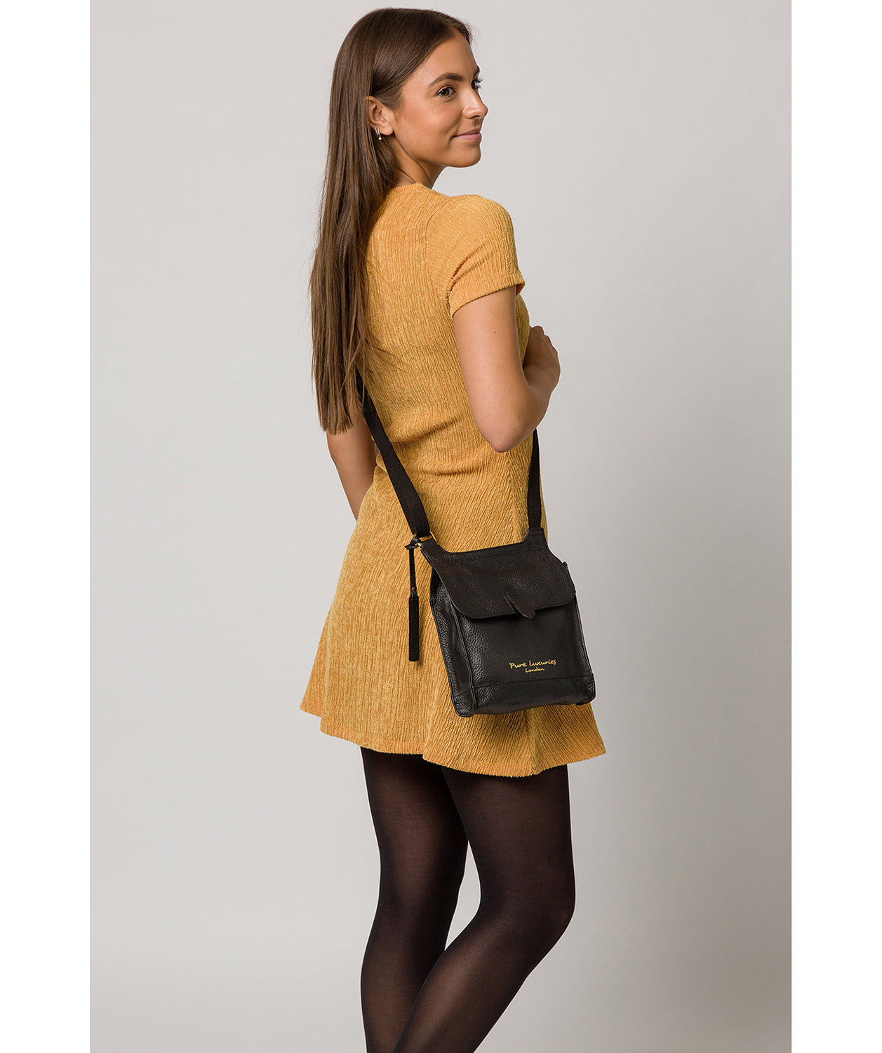 'Lea' Black Leather Cross Body Bag image 2