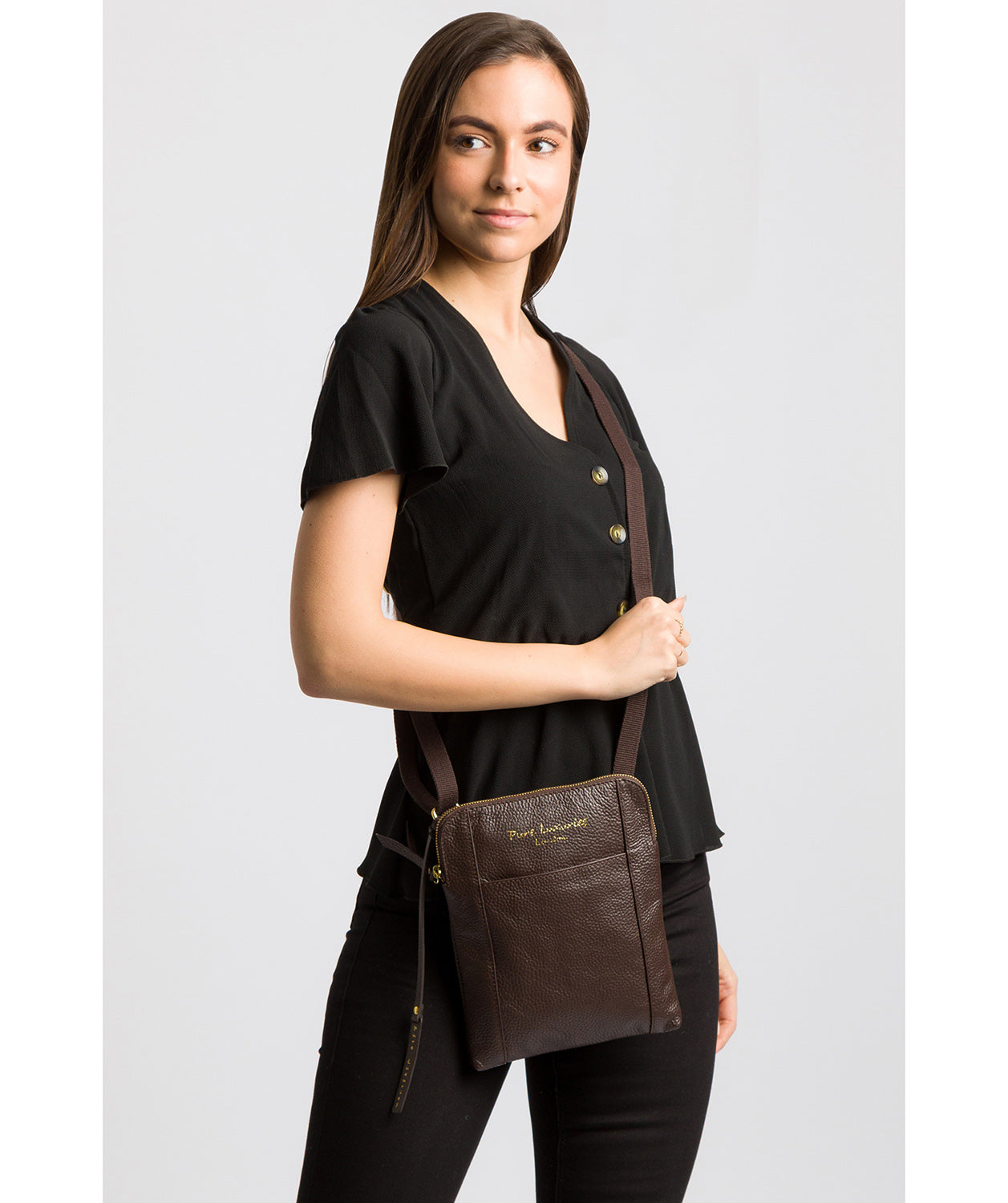 'Maisie' Chocolate Leather Cross Body Bag image 2