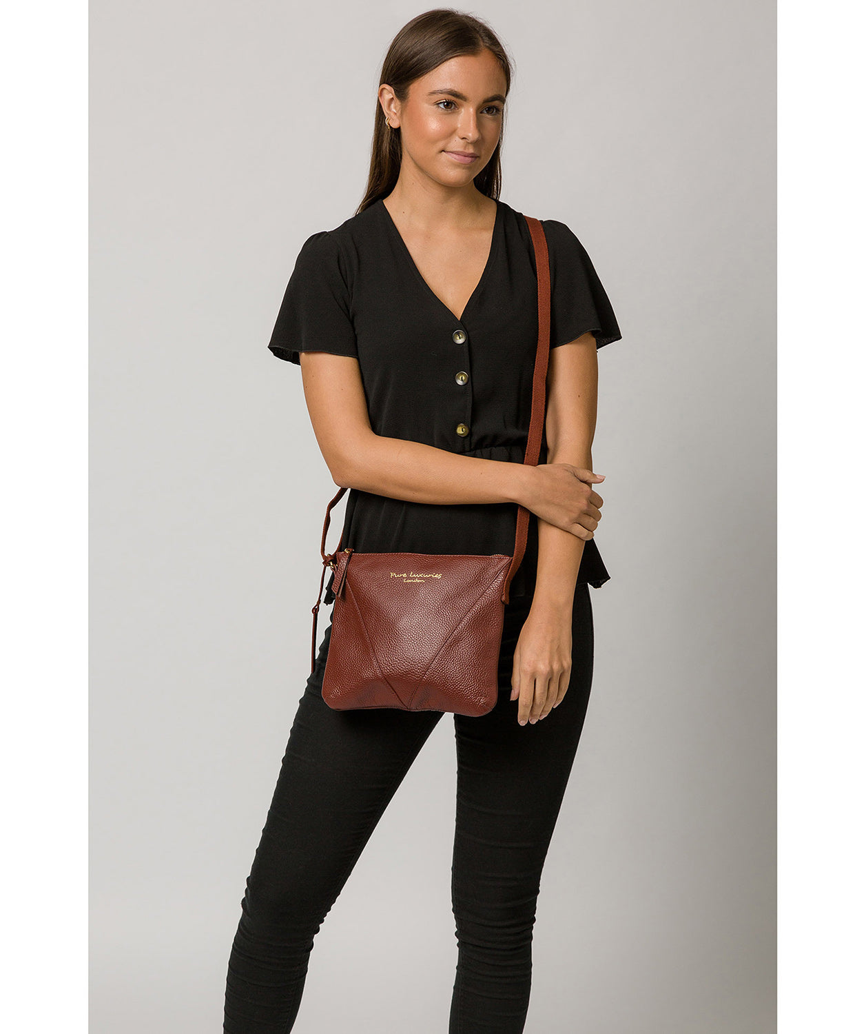 'Lupita' Cognac Leather Cross Body Bag Pure Luxuries London