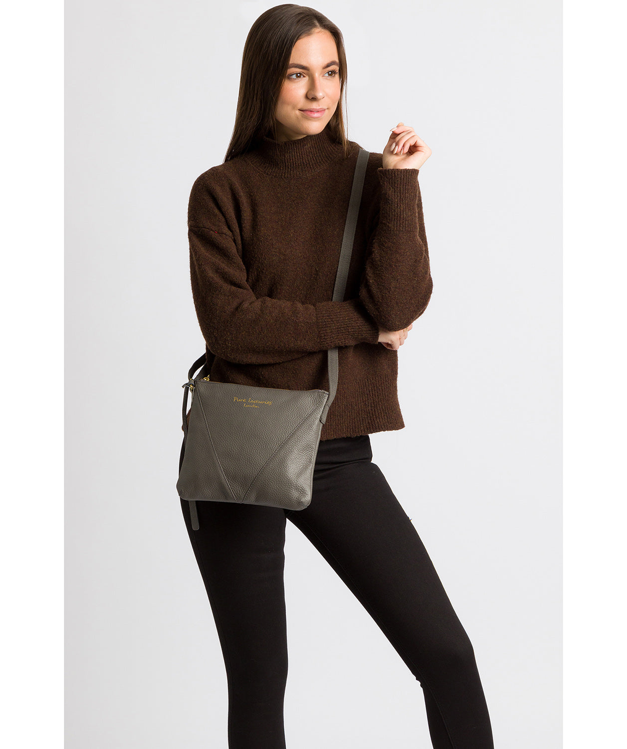 'Lupita' Grey Leather Cross Body Bag Pure Luxuries London