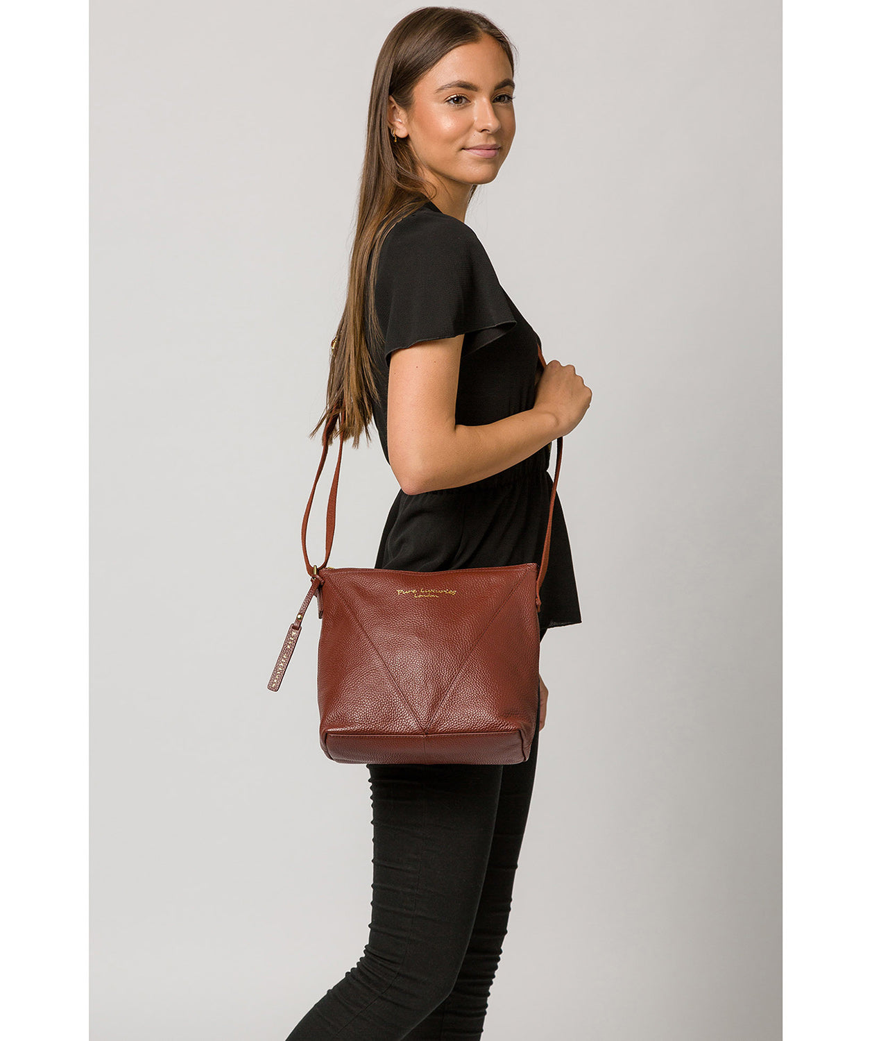 'Rena' Cognac Leather Cross Body Bag image 2