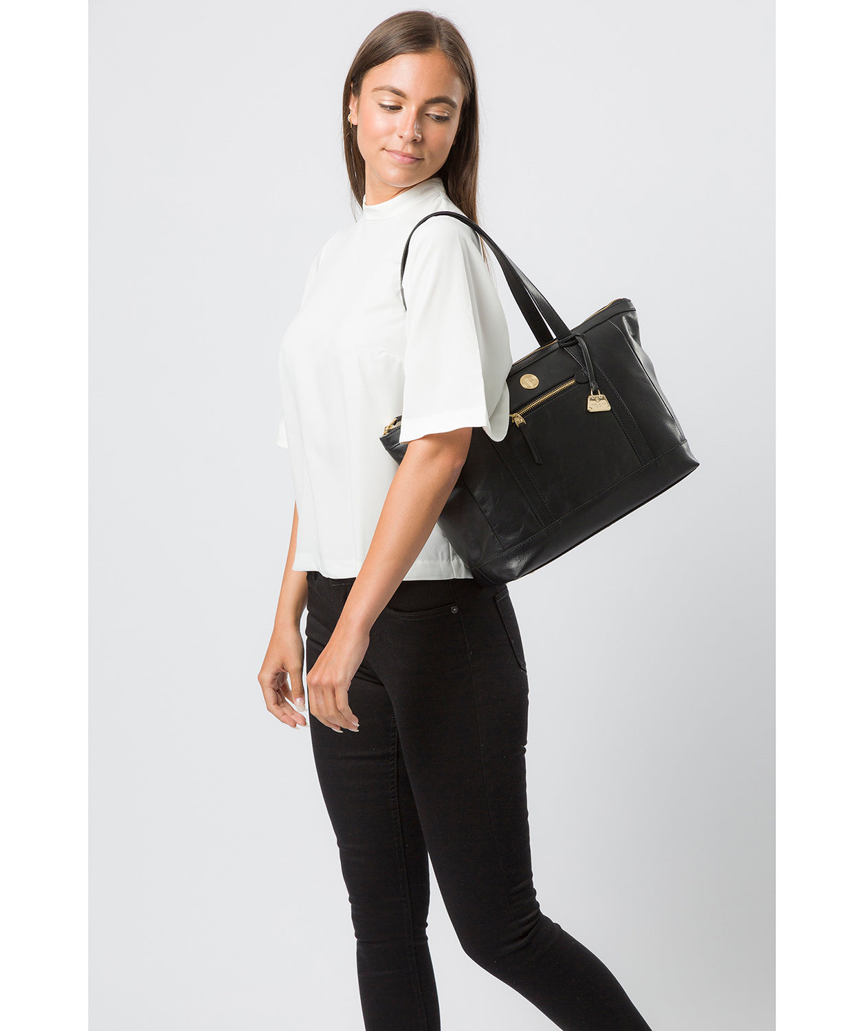 'Willow' Jet Black Leather Tote Bag image 2