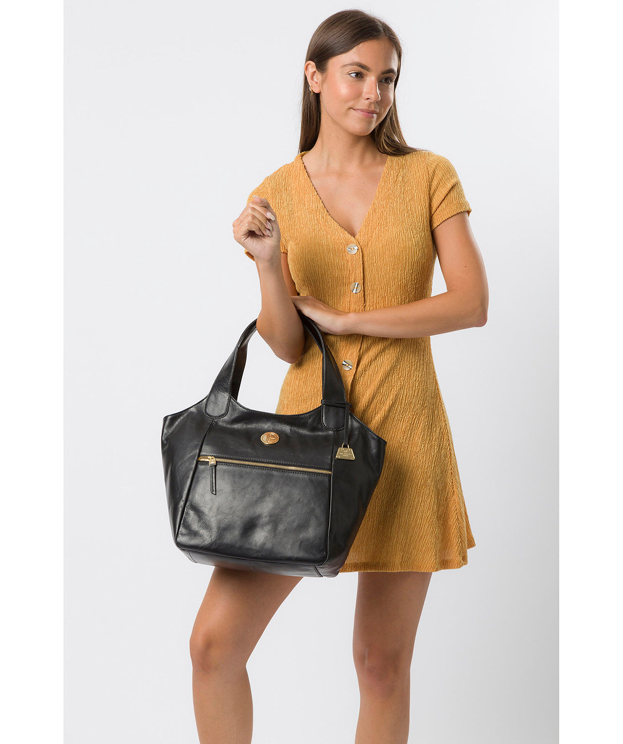 'Mimosa' Jet Black Leather Tote Bag Pure Luxuries London