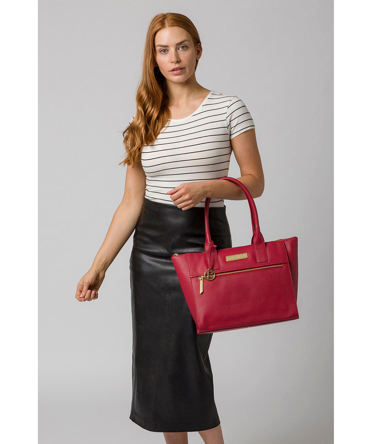 'Faye' Berry Red Leather Tote Bag image 2