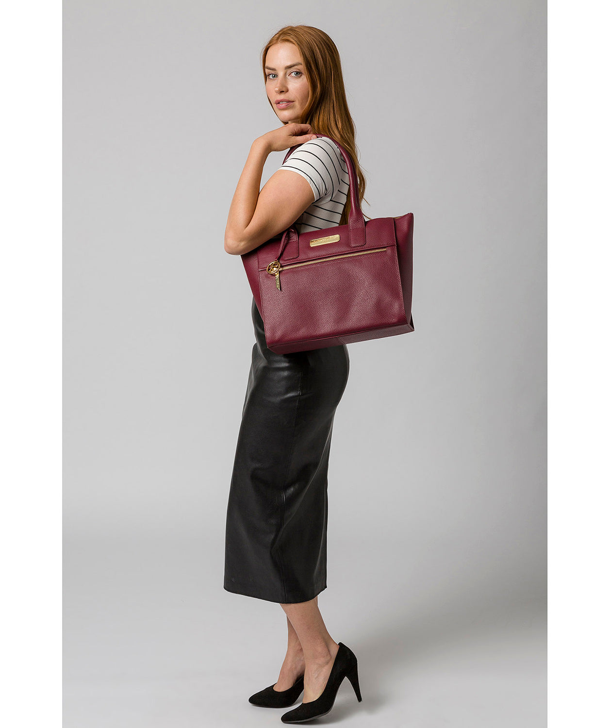 'Faye' Pomegranate Leather Tote Bag Pure Luxuries London