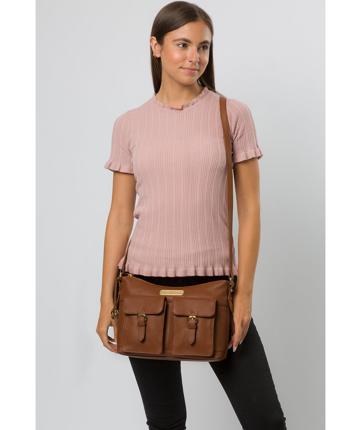 'Jenna' Tan Leather Shoulder Bag