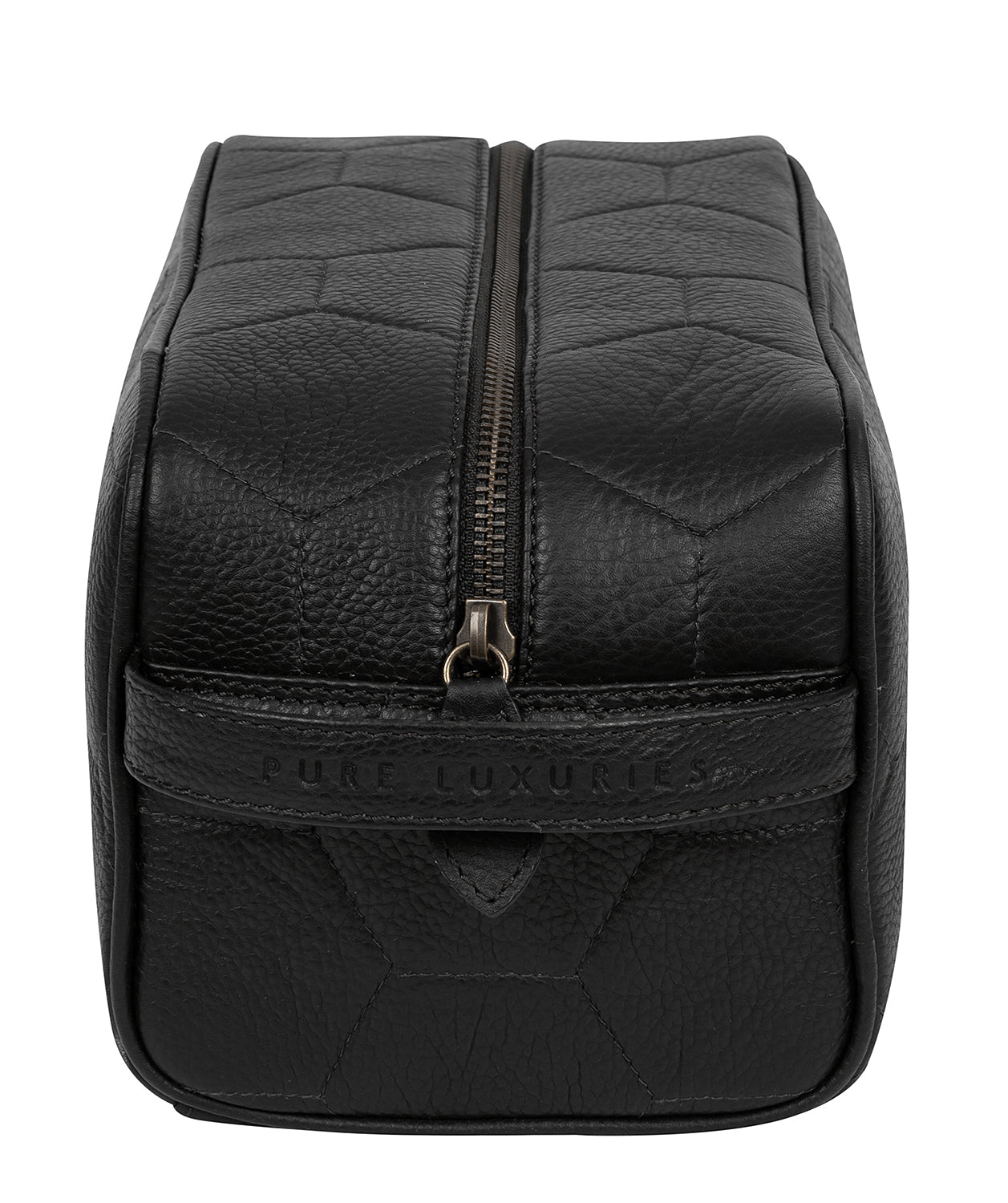 'Defender' Black Leather Washbag