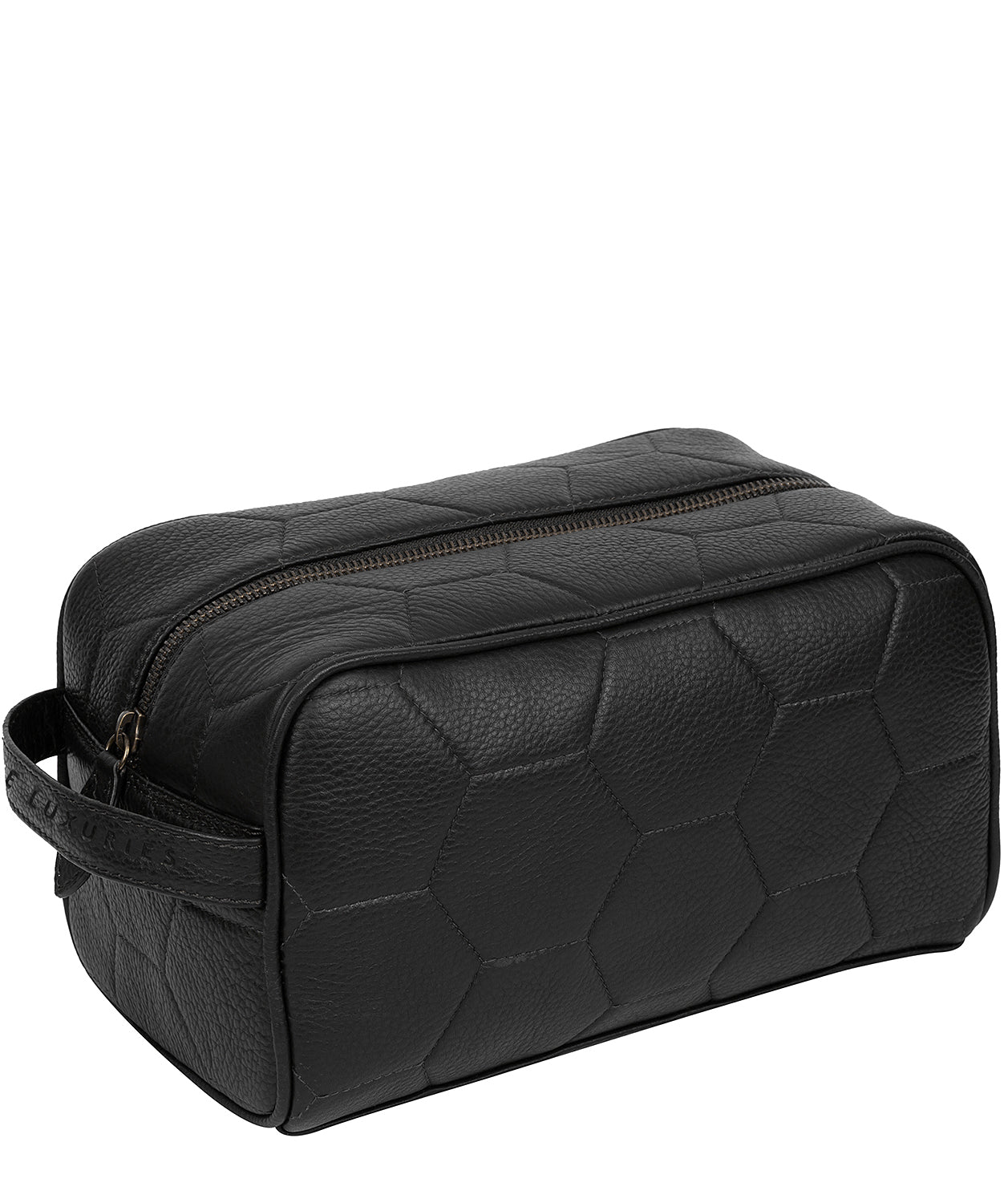 'Defender' Black Leather Washbag