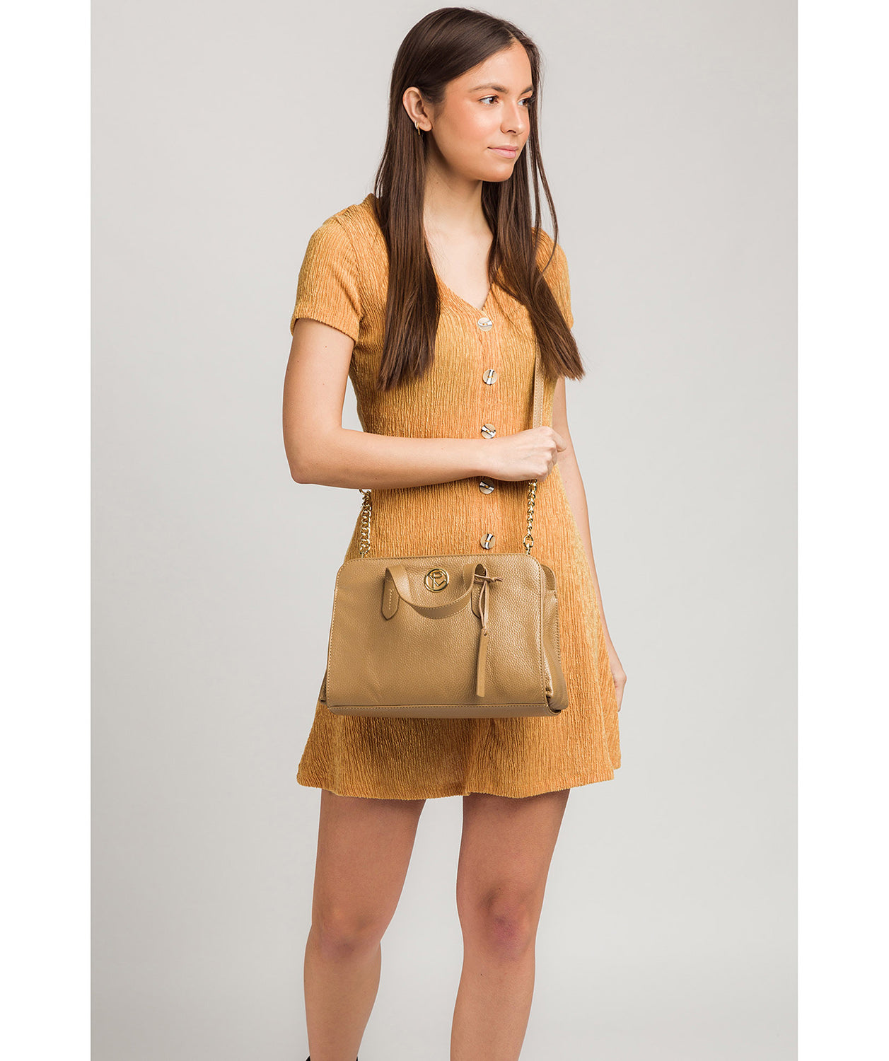 'Amelie' Metallic Champagne Leather Handbag image 7