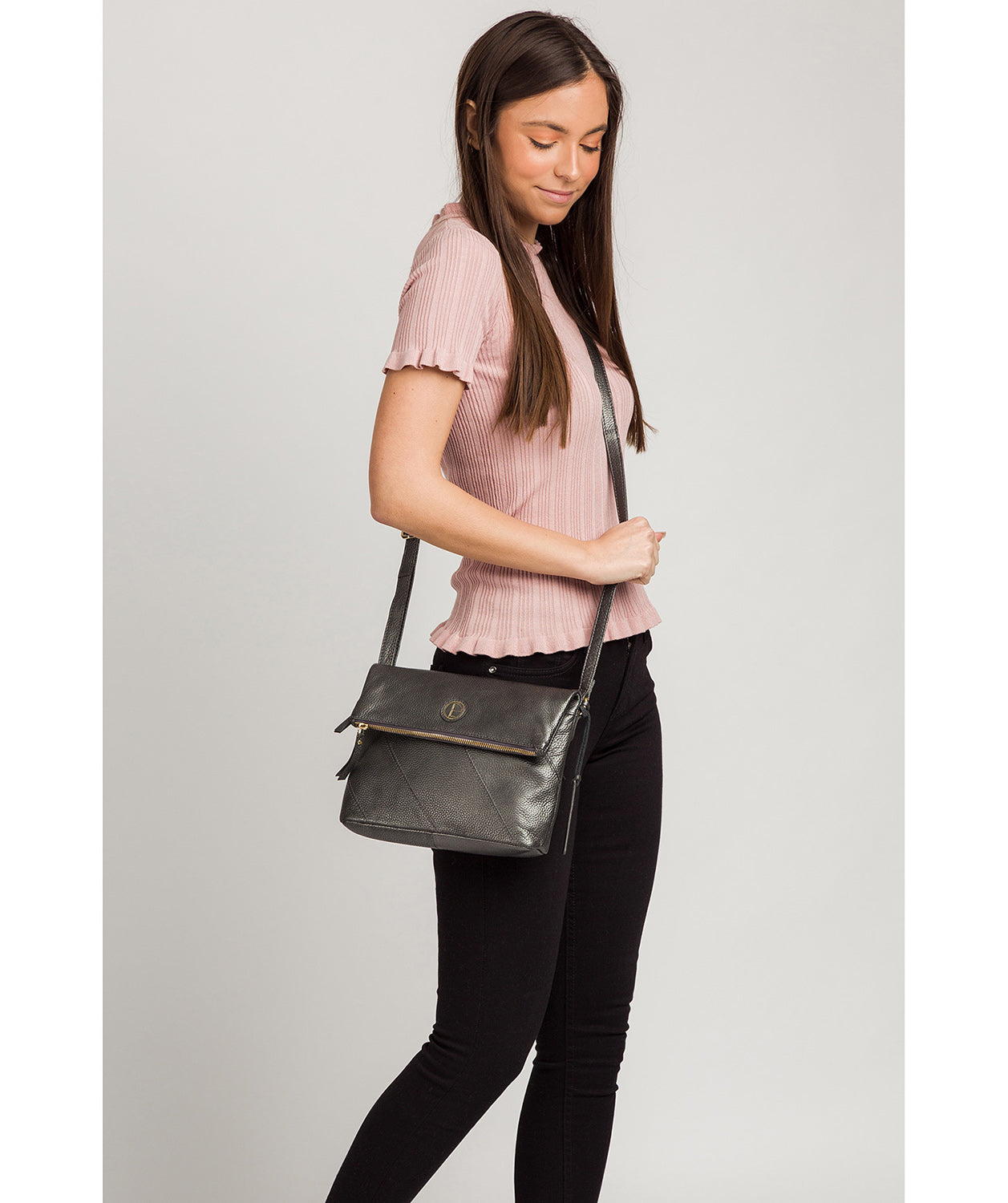 'Floria' Metallic Dark Silver Leather Cross Body Bag image 7