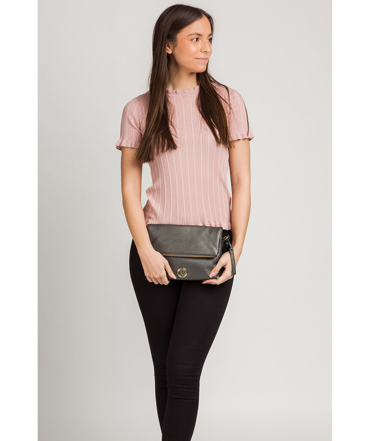 'Floria' Metallic Dark Silver Leather Cross Body Bag image 2