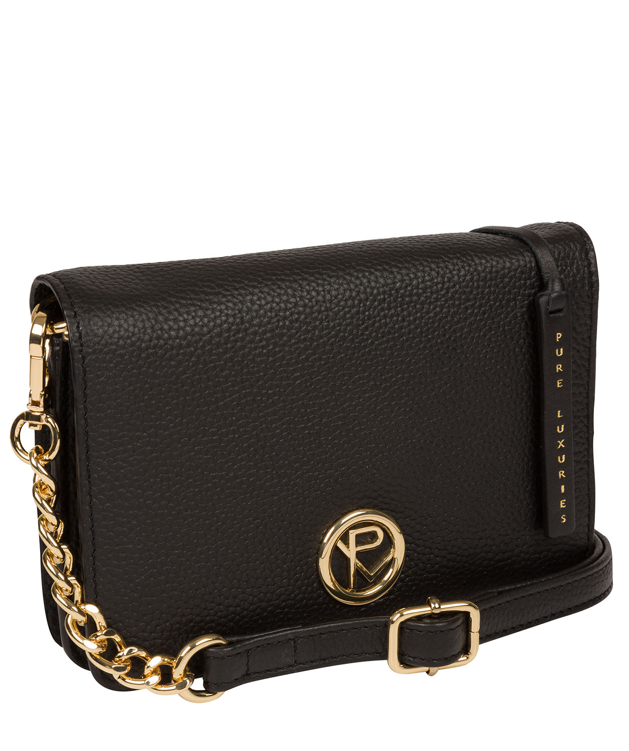 'Esmee' Black Leather Cross Body Clutch Bag Pure Luxuries London