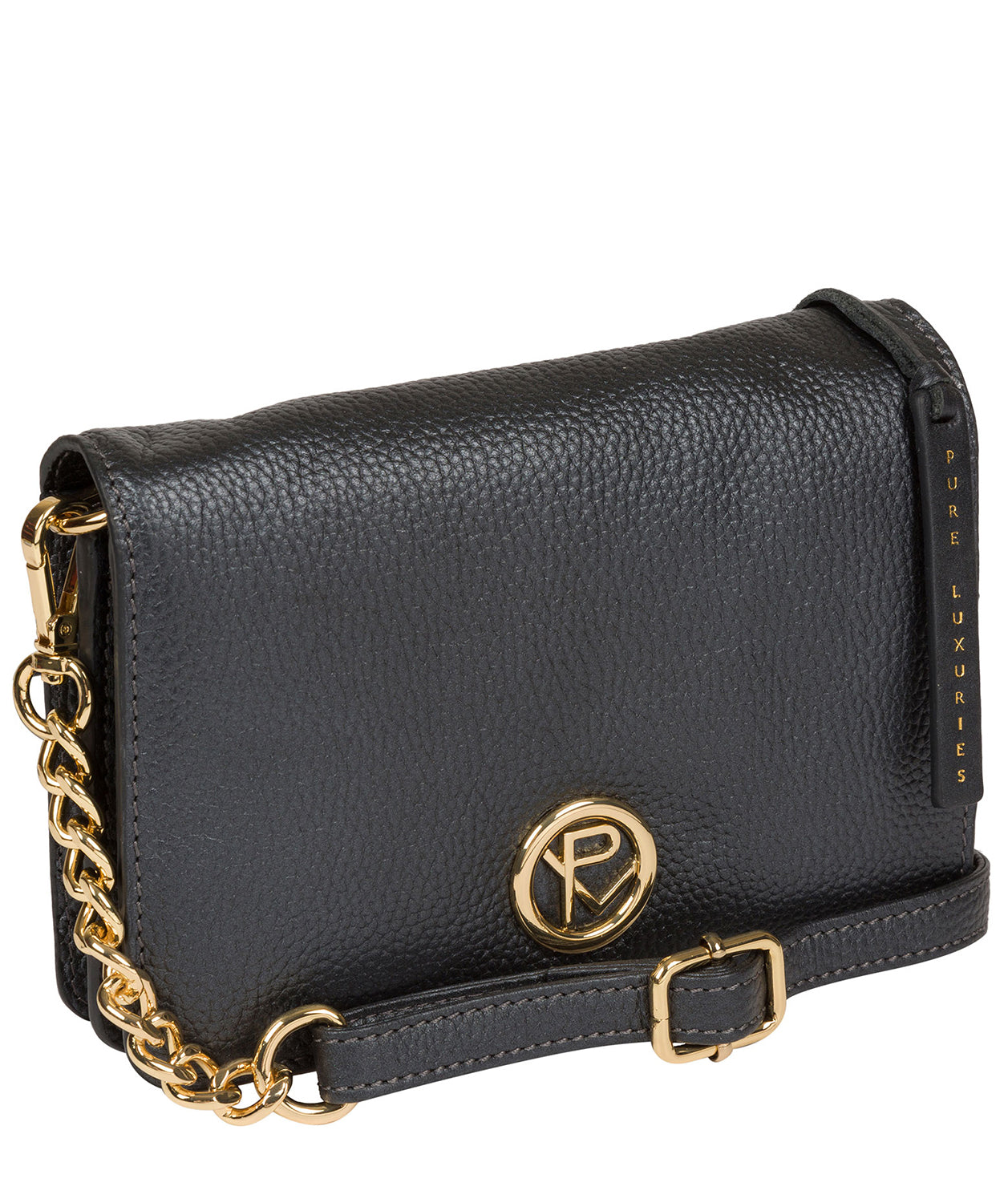 'Esmee' Metallic Blue Steel Leather Cross Body Clutch Bag Pure Luxuries London