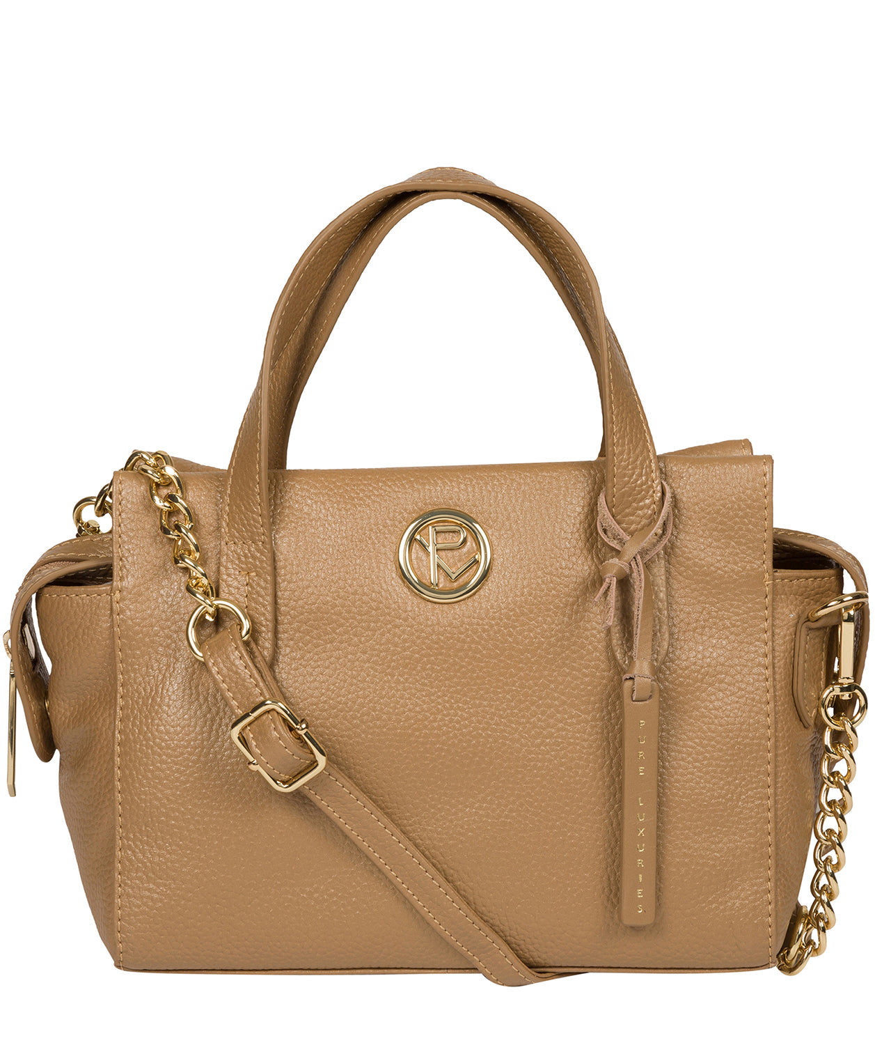 'Lisette' Metallic Champagne Leather Handbag image 5