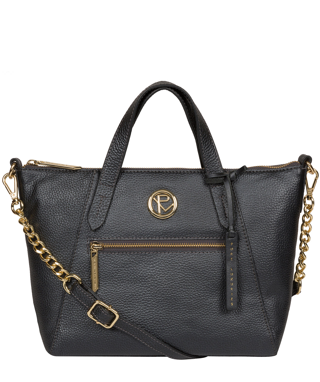 'Claudette' Metallic Blue Steel Leather Handbag image 1