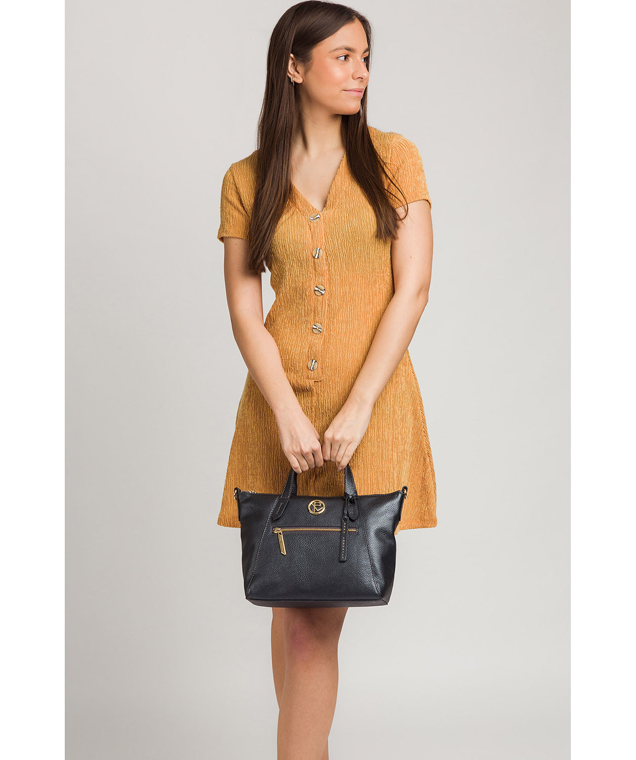 'Claudette' Metallic Blue Steel Leather Handbag image 7