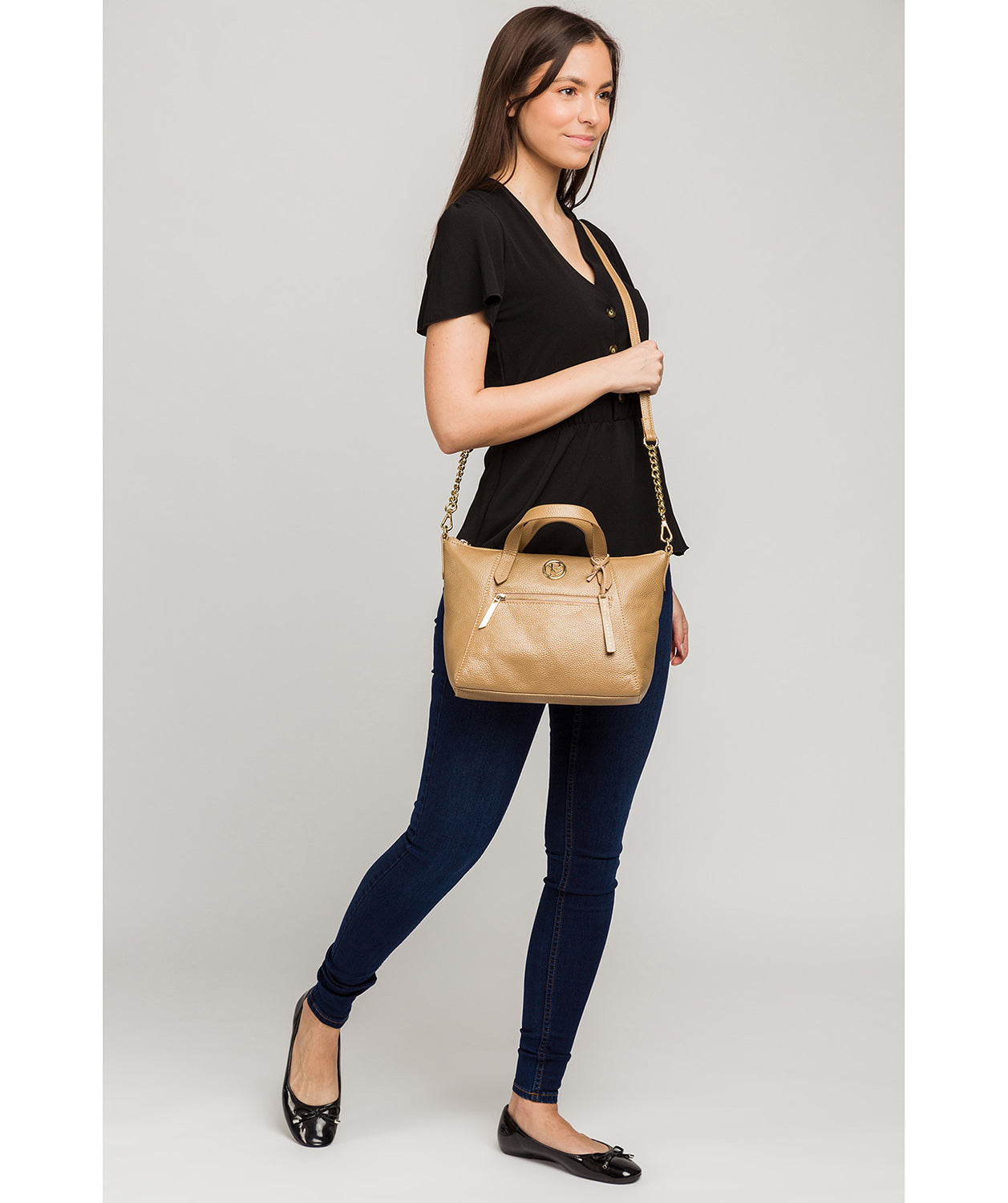 'Claudette' Metallic Champagne Leather Handbag image 7