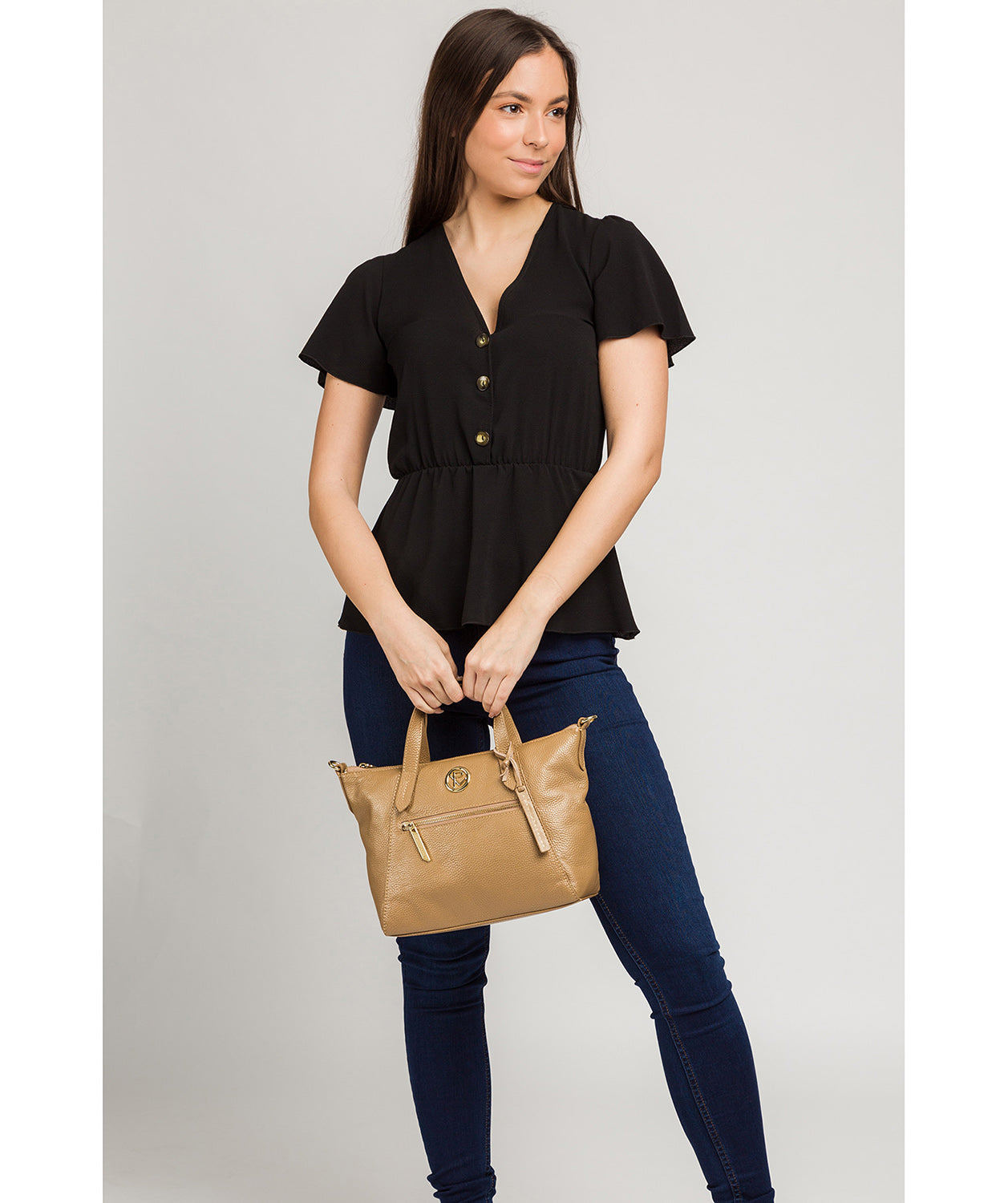 'Claudette' Metallic Champagne Leather Handbag image 2