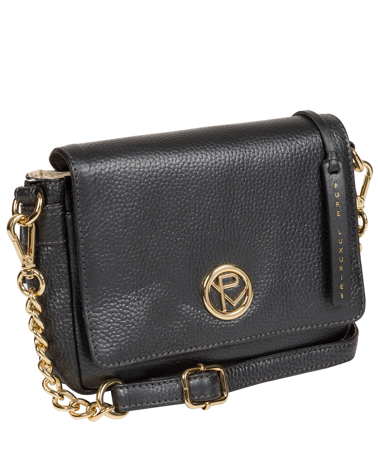 'Paulette' Metallic Blue Steel Leather Cross Body Bag image 5