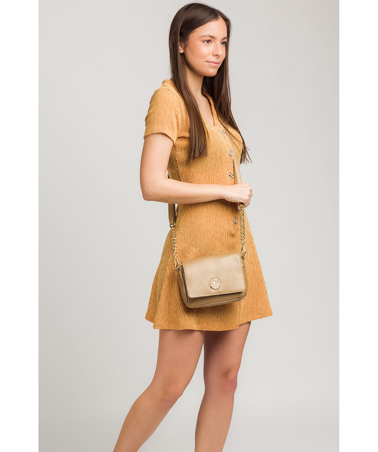 'Paulette' Metallic Champagne Leather Cross Body Bag image 7
