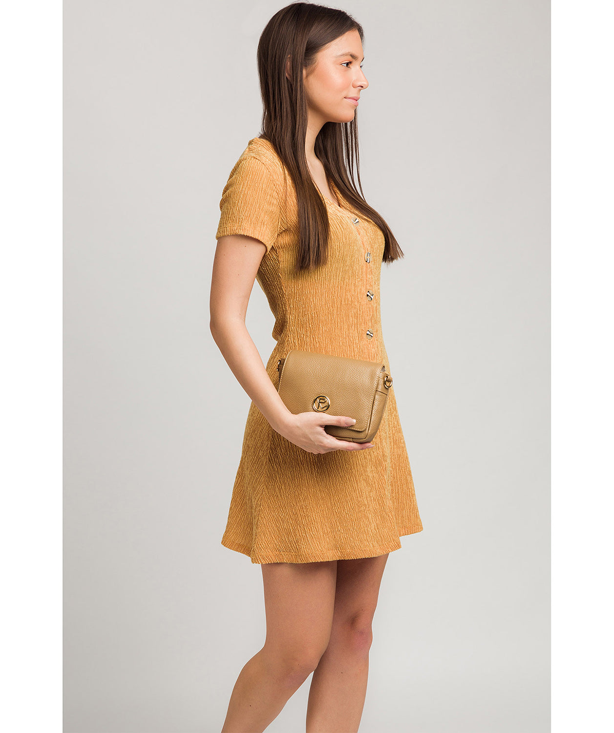 'Paulette' Metallic Champagne Leather Cross Body Bag image 2