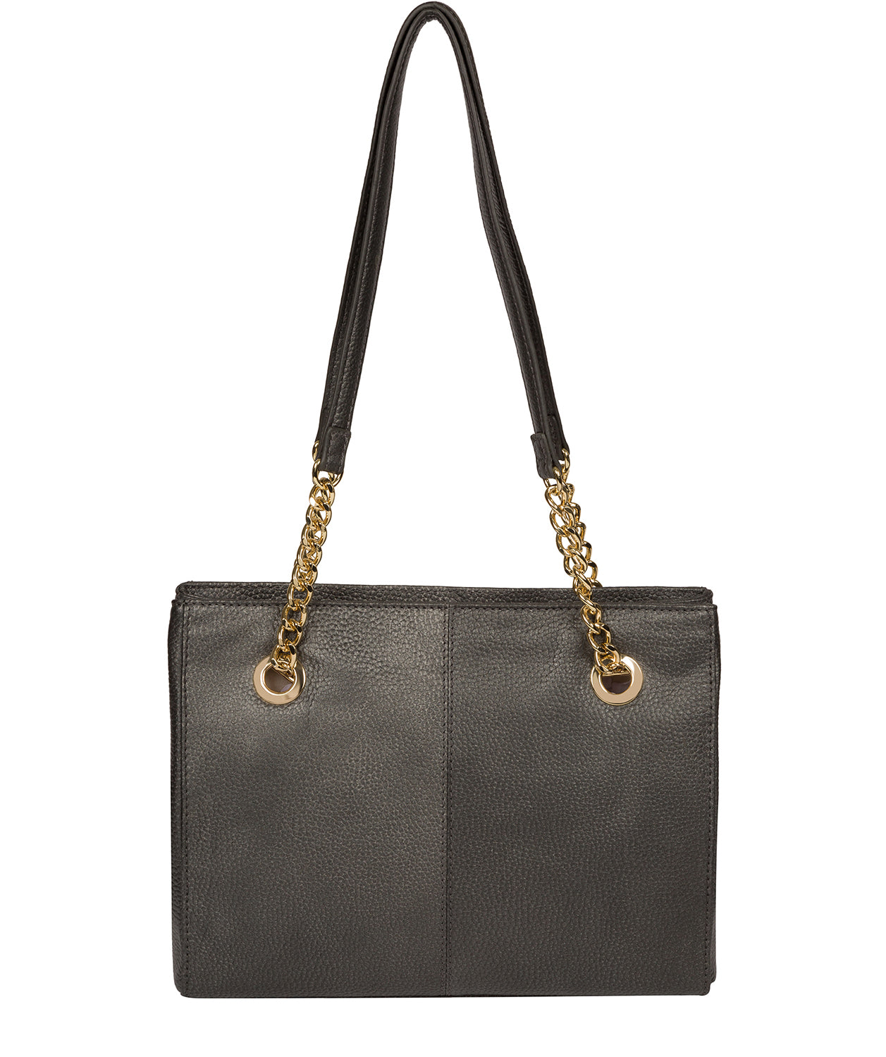 'Nannette' Metallic Dark Silver Leather Shoulder Bag Pure Luxuries London