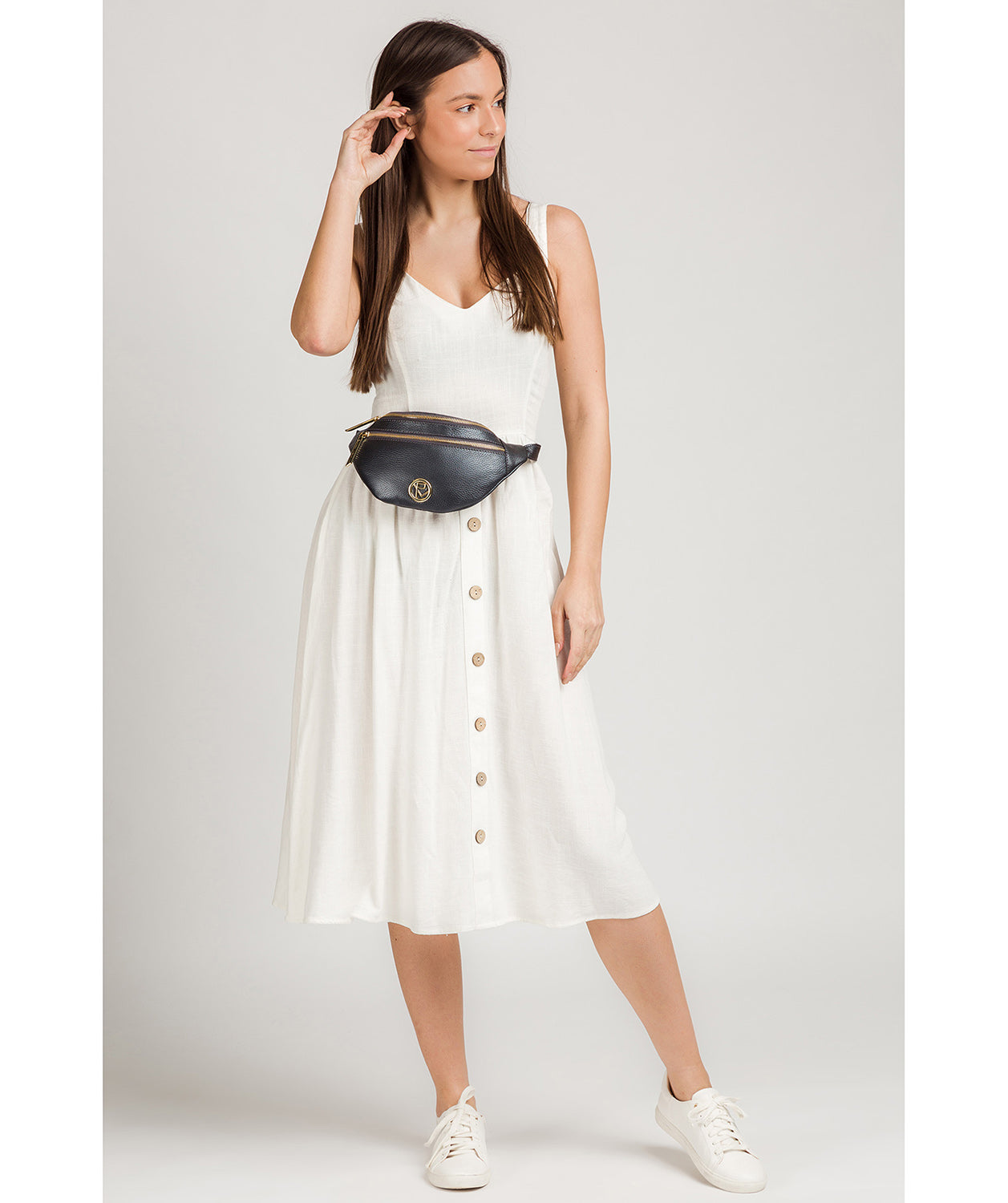 'Noelle' Metallic Blue Steel Leather Bum Bag image 7