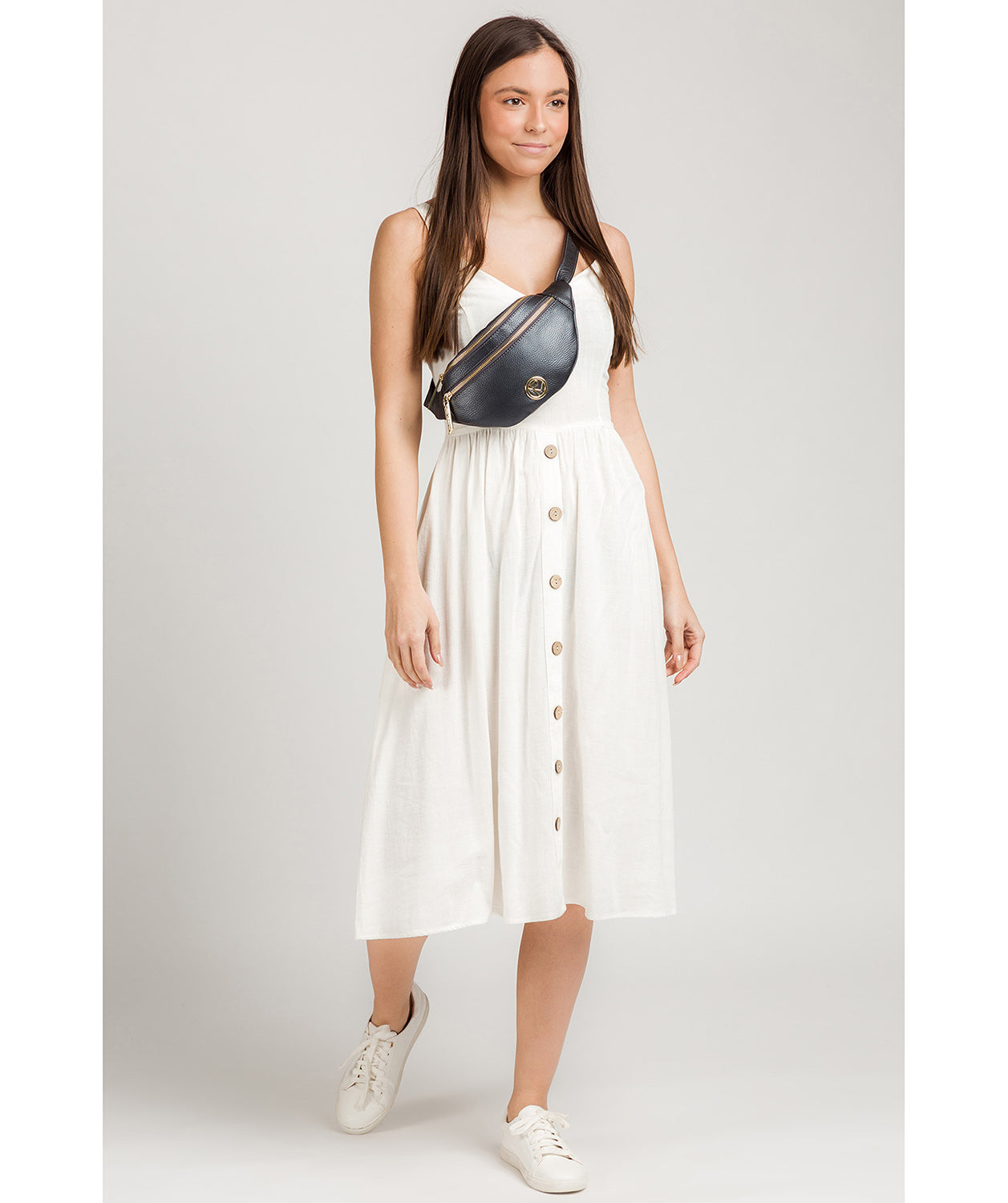 'Noelle' Metallic Blue Steel Leather Bum Bag image 2