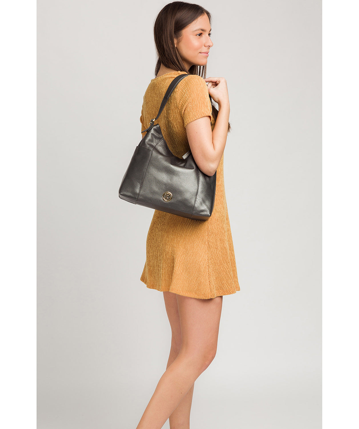 'Trinette' Metallic Dark Silver Leather Tote Bag image 2