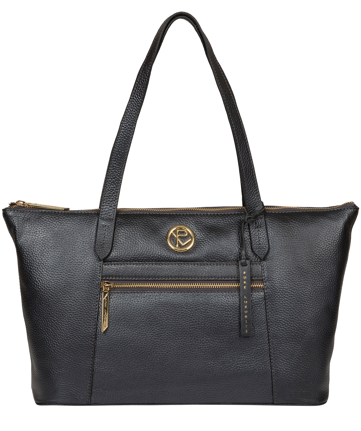 'Rosamonde' Metallic Blue Steel Leather Tote Bag image 1