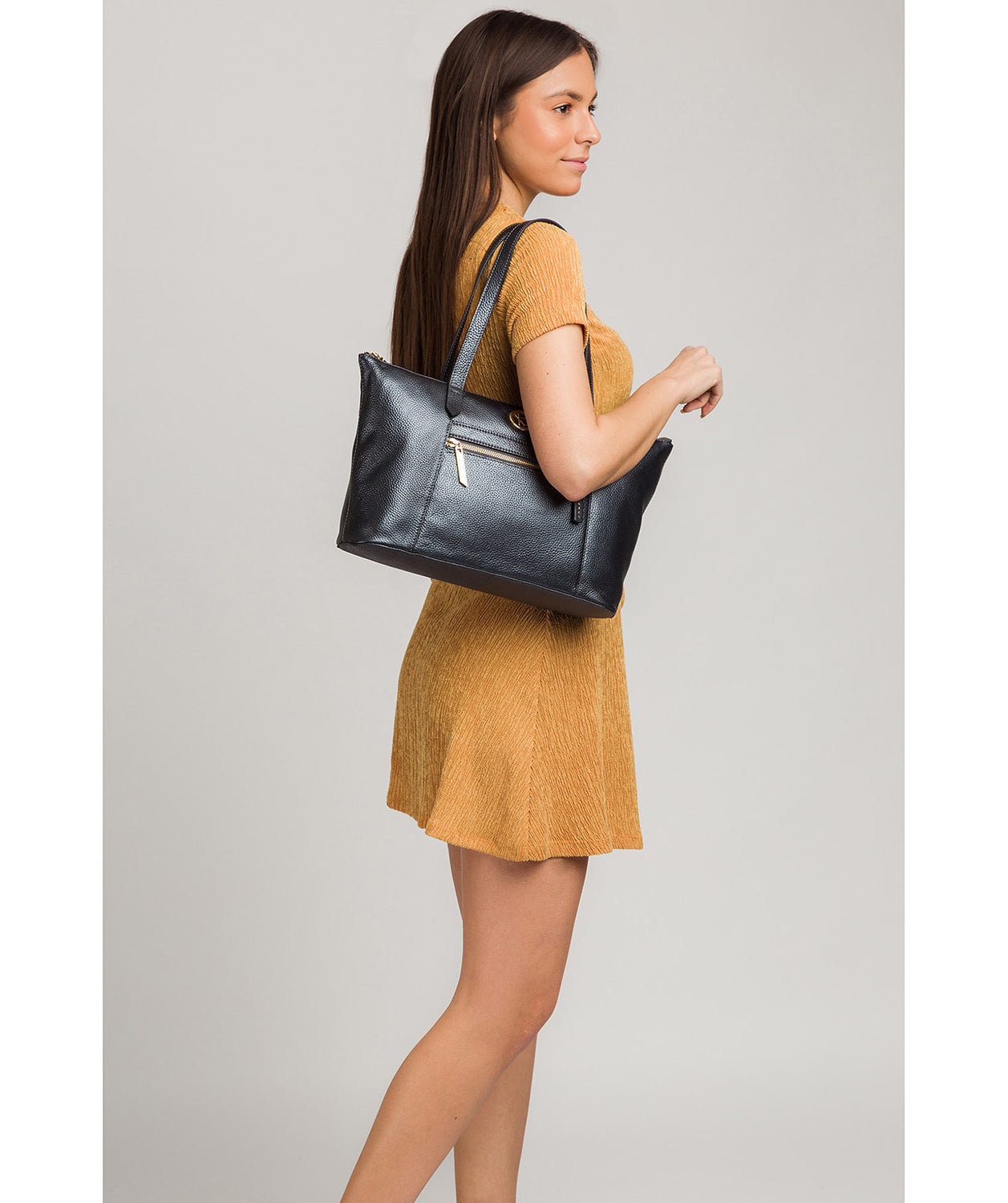 'Rosamonde' Metallic Blue Steel Leather Tote Bag image 2