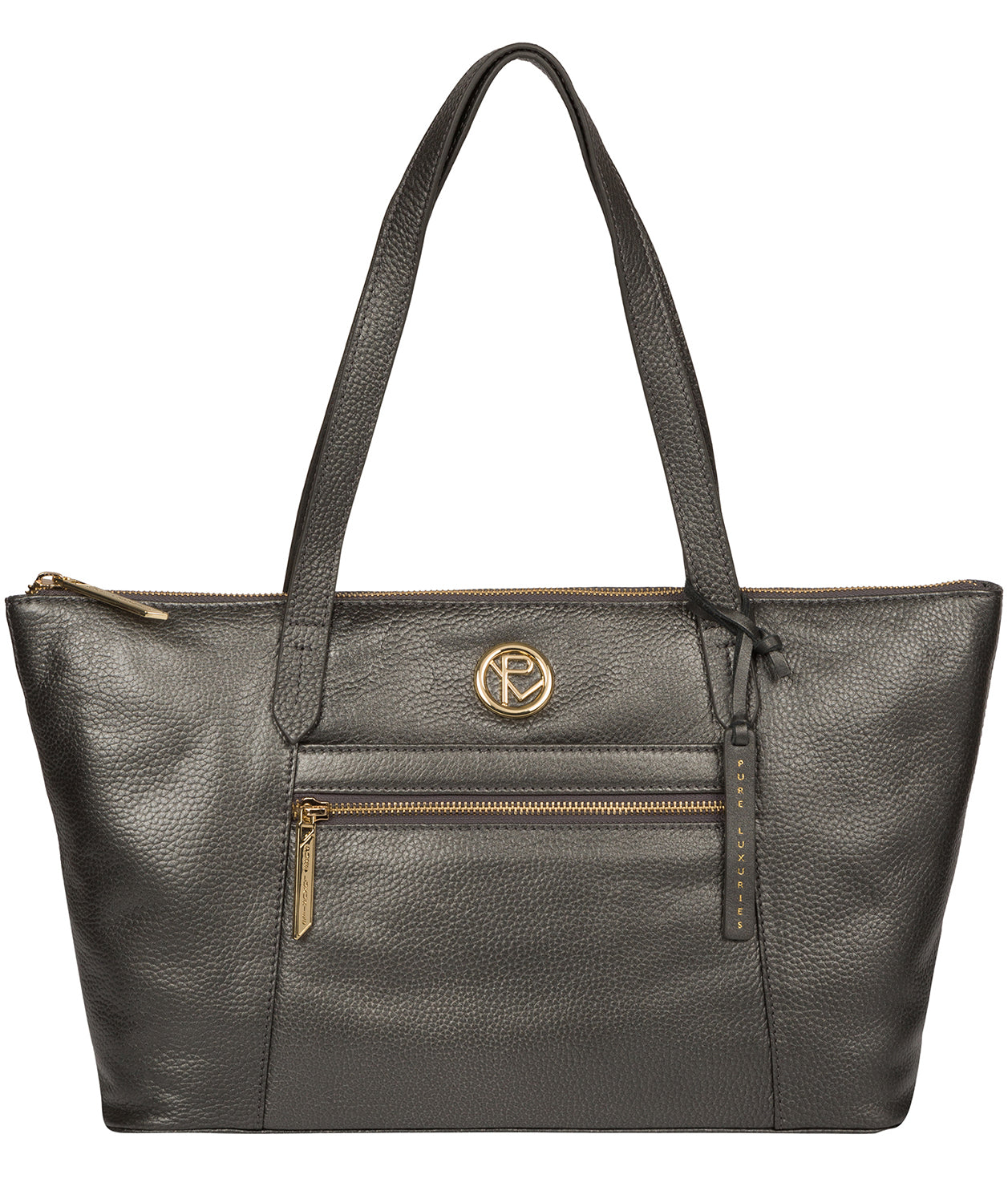 'Rosamonde' Metallic Dark Silver Leather Tote Bag image 1