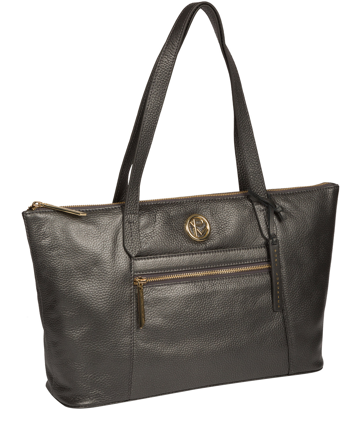 'Rosamonde' Metallic Dark Silver Leather Tote Bag image 5