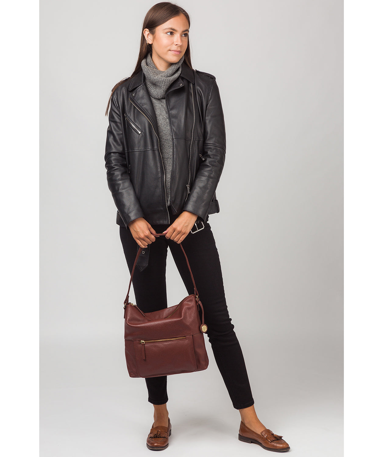 'Tenley' Chestnut Leather Shoulder Bag