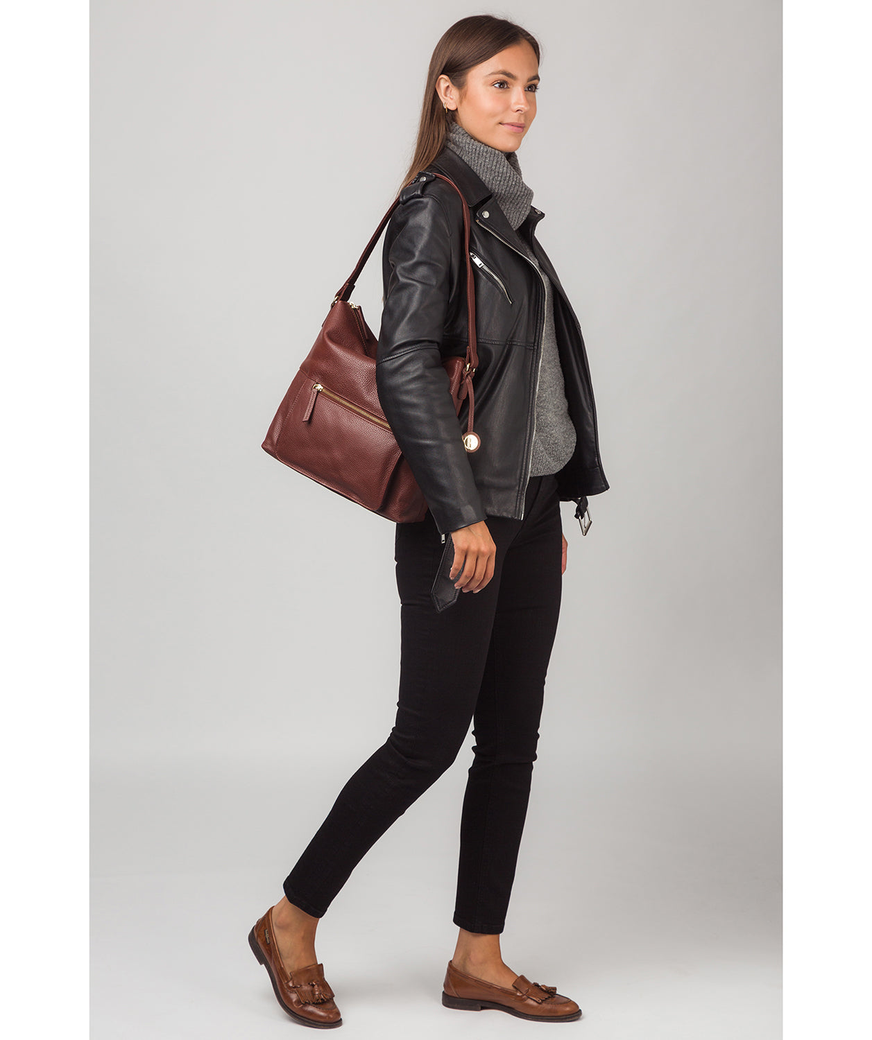'Tenley' Chestnut Leather Shoulder Bag