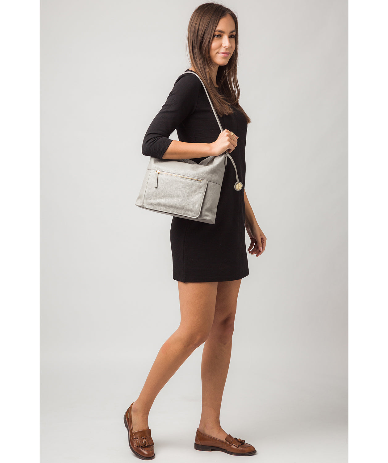 'Tenley' Grey Leather Shoulder Bag