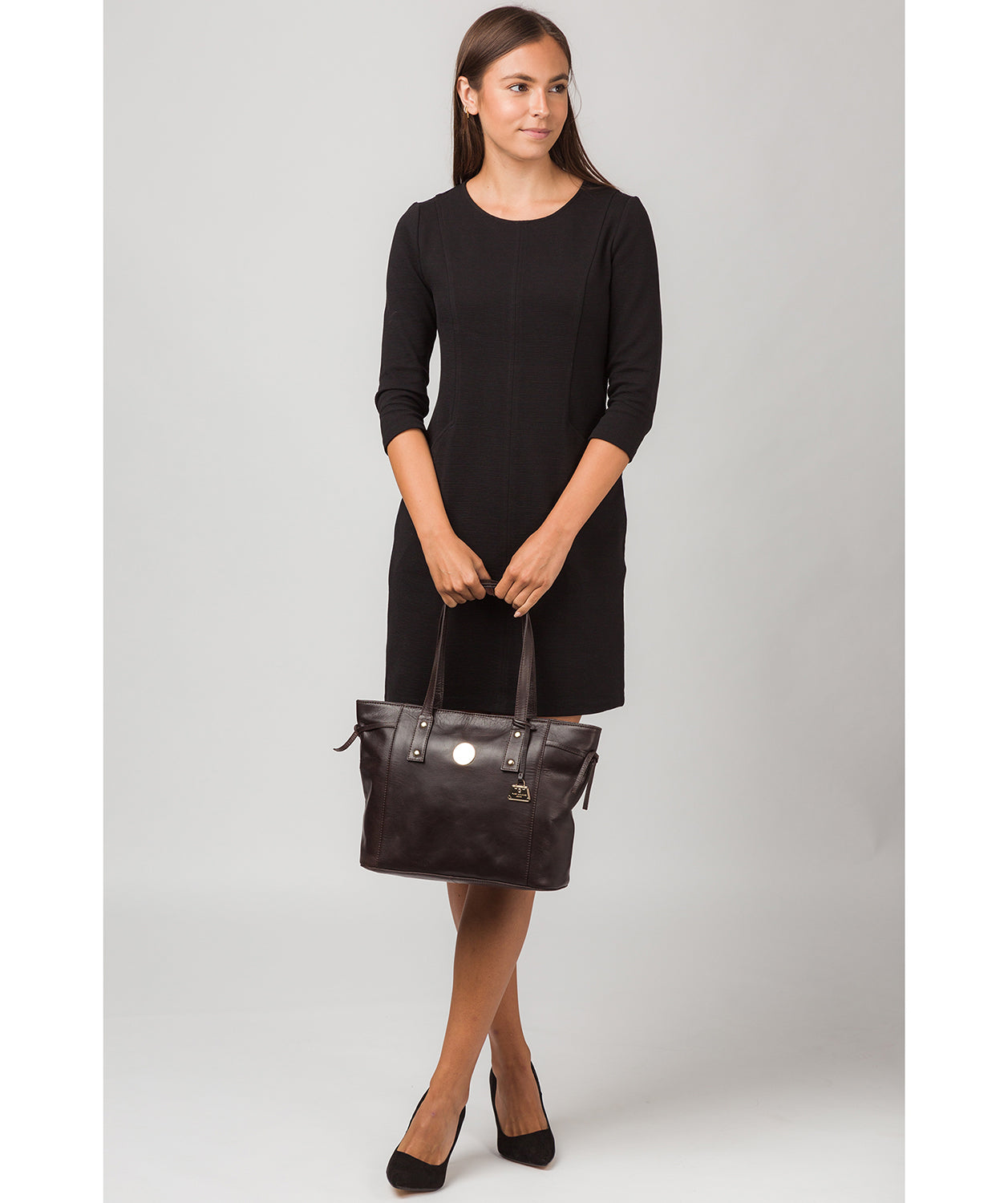 'Calista' Dark Brown Leather Tote Bag