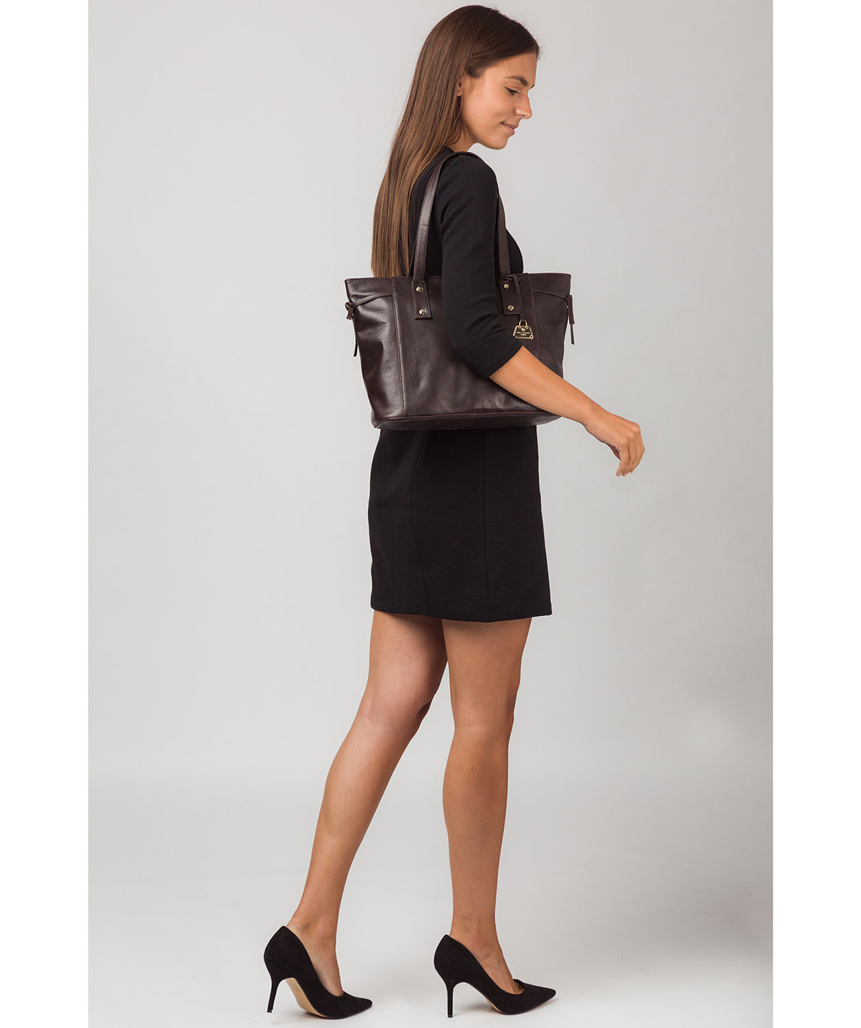 'Calista' Dark Brown Leather Tote Bag