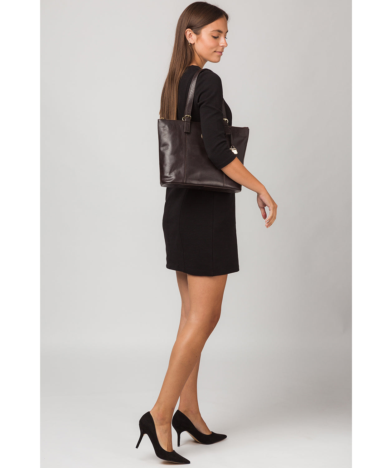 'Aster' Dark Brown Leather Tote Bag