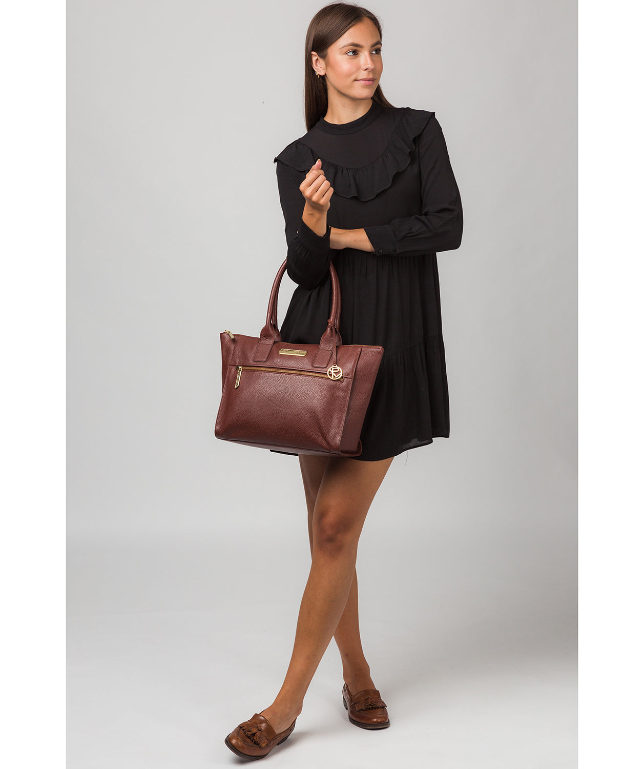 'Faye' Chestnut Leather Tote Bag