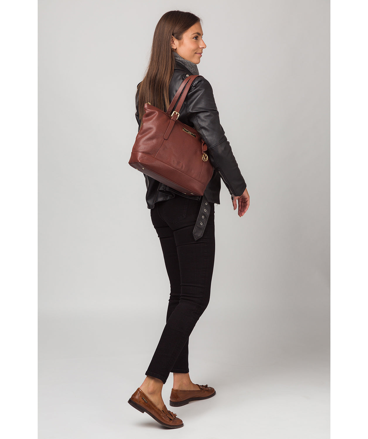 'Emily' Chestnut Leather Tote Bag