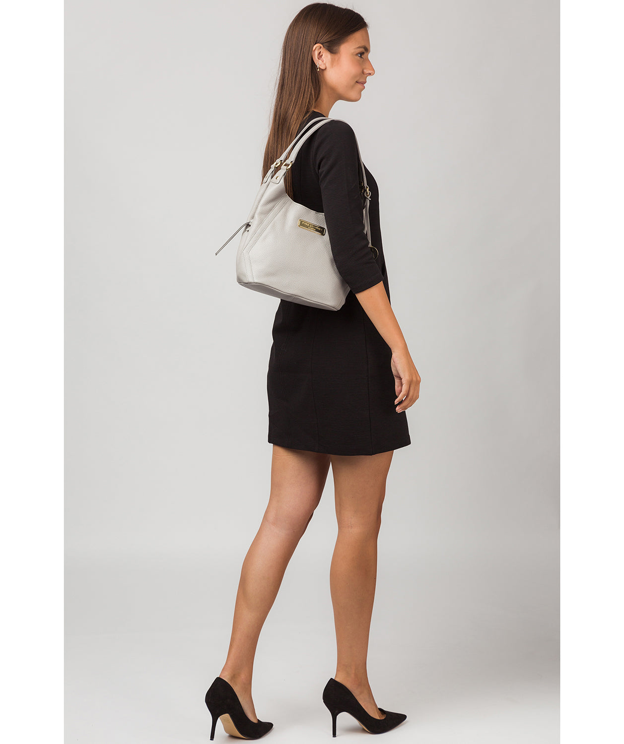 'Abigail' Grey Leather Shoulder Bag