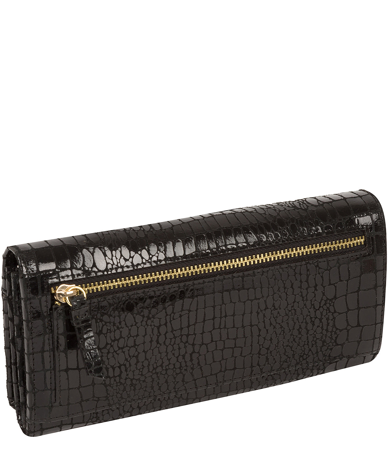 'Izabel' Black Croc Leather Purse