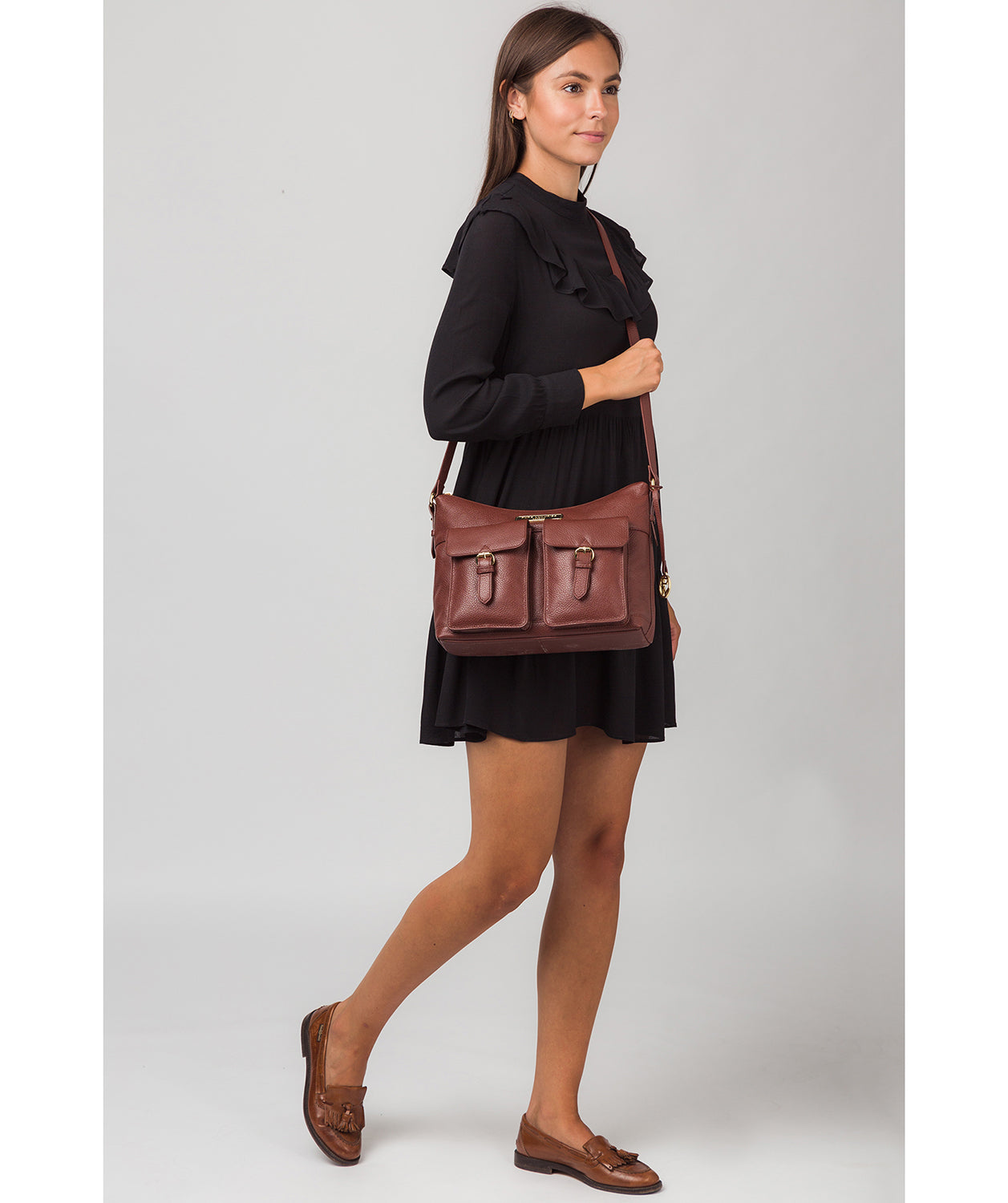 'Jenna' Chestnut Leather Shoulder Bag