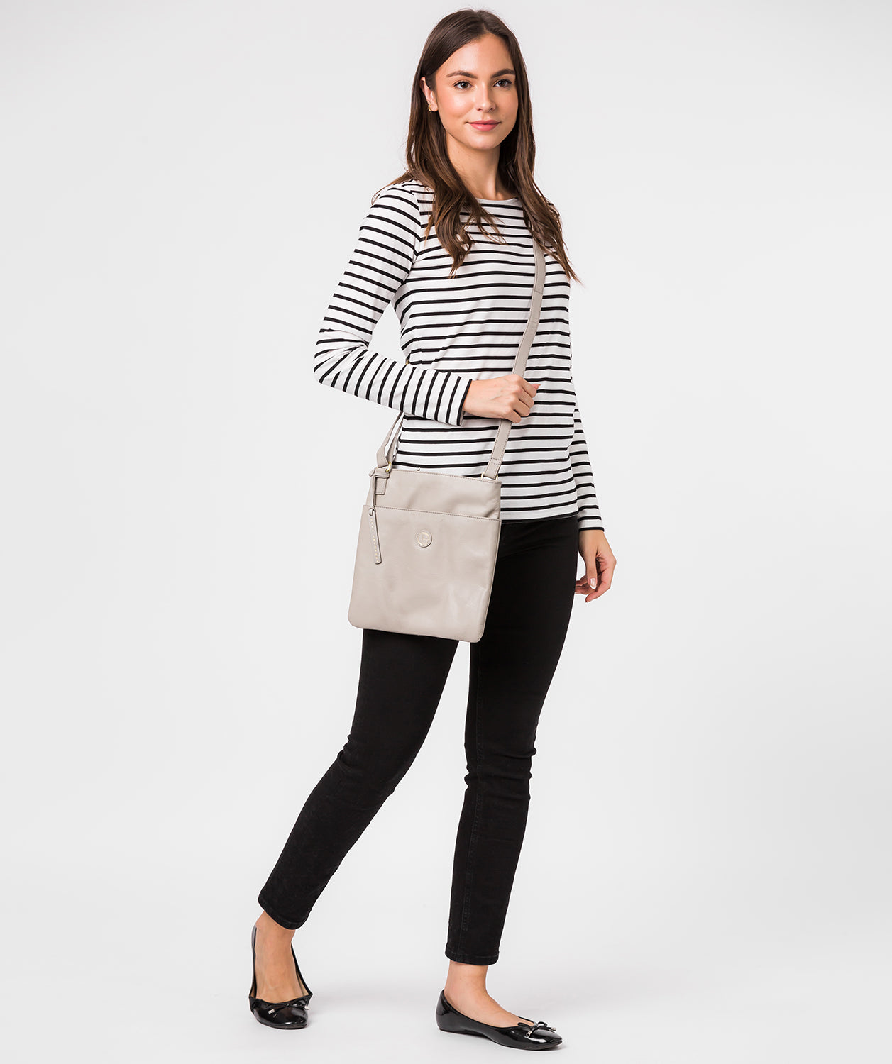 'Foxton' Dove Grey Leather Cross Body Bag