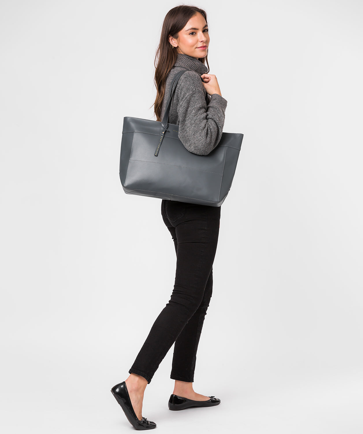 'Milton' Smoky Blue Vegetable-Tanned Leather Tote Bag