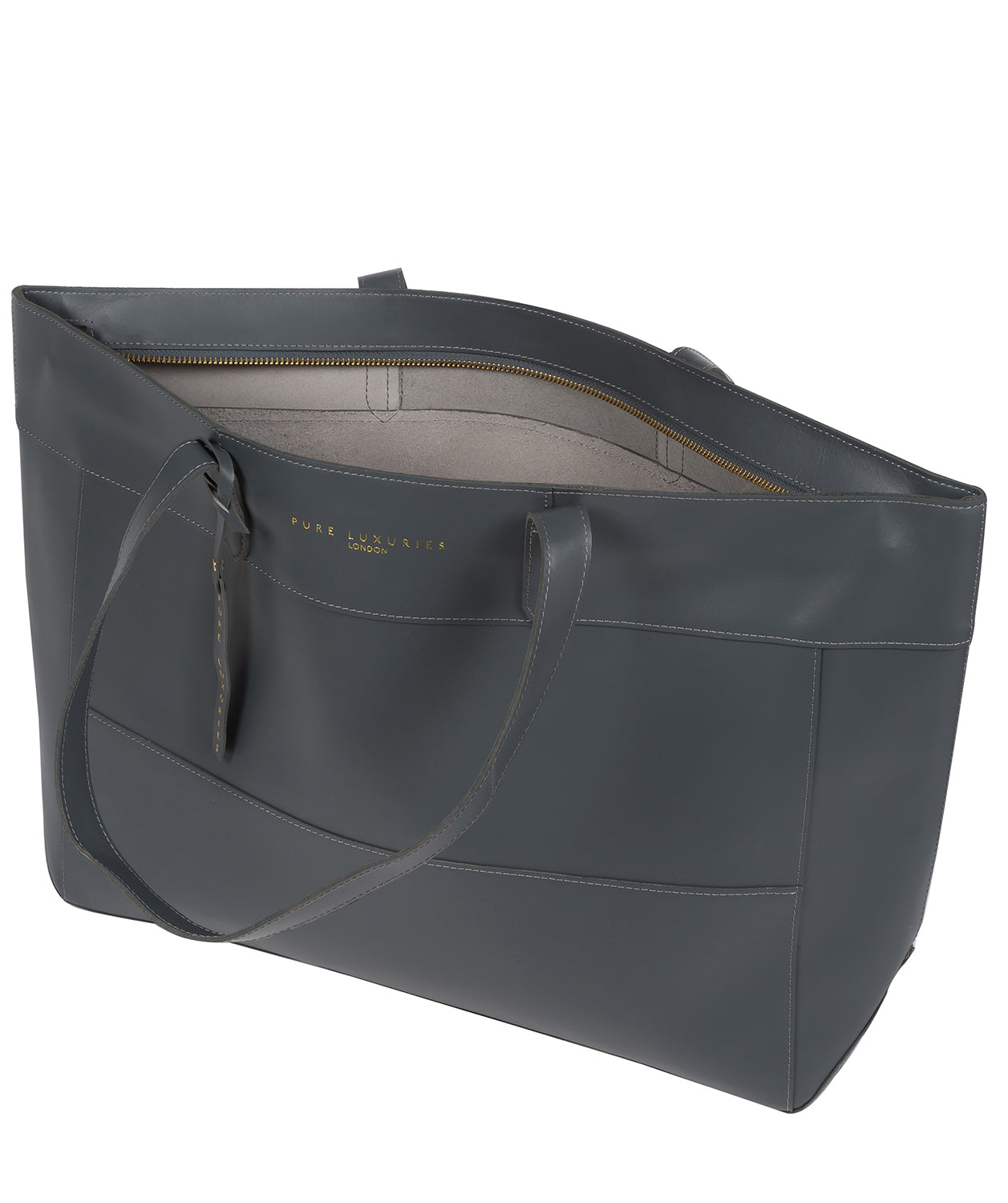 'Milton' Smoky Blue Vegetable-Tanned Leather Tote Bag